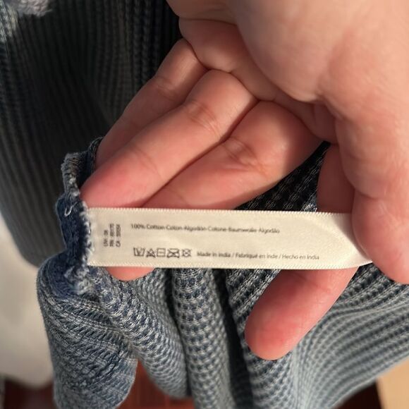 fp XS One Jolene Waffle Knit Stone Washed Blue Tiered Long Sleeve Dress - Picture 12 of 16